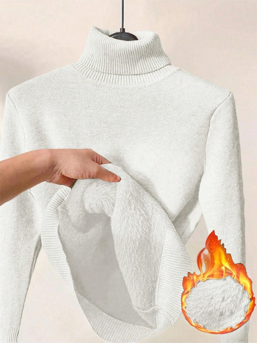 Womens Solid-Color Thermal Turtleneck Sweater Dress
