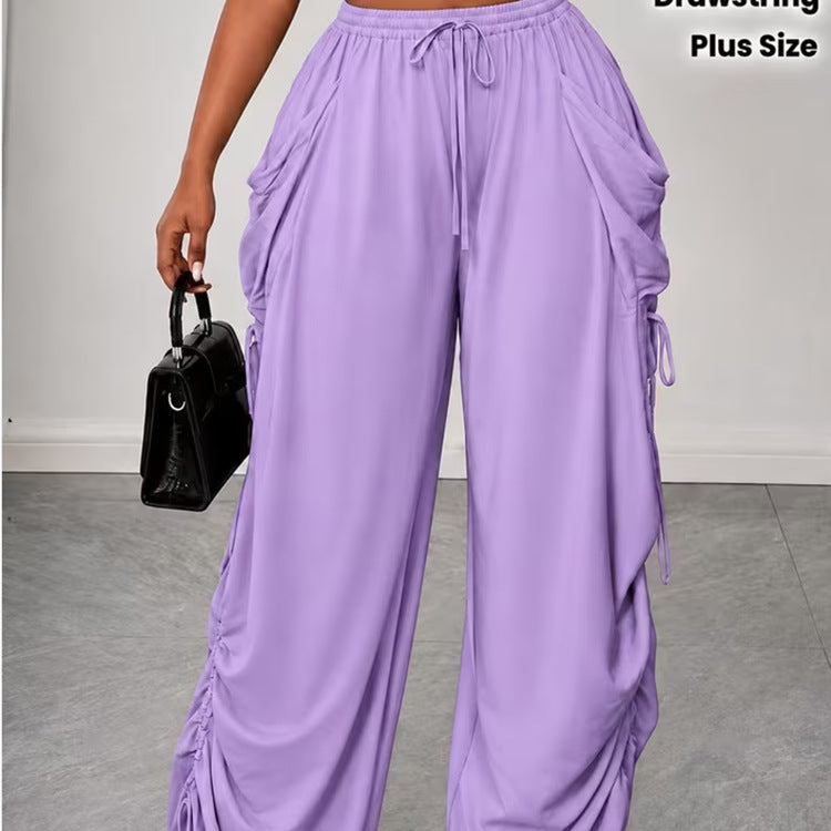 Draped Floor-length Athletic Casual Pants | Wide Leg Pants