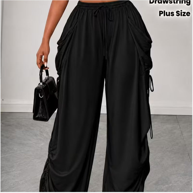 Draped Floor-length Athletic Casual Pants | Wide Leg Pants