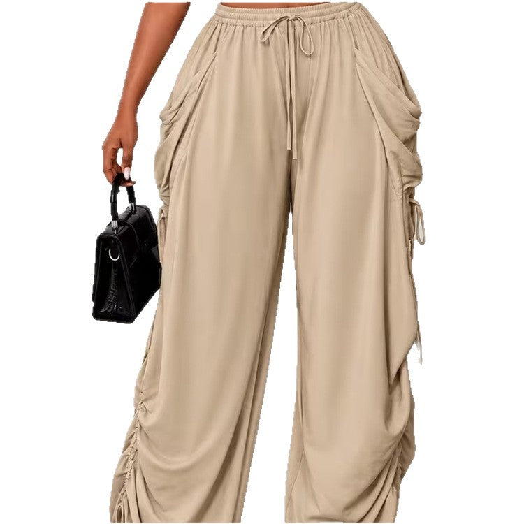 Draped Floor-length Athletic Casual Pants | Wide Leg Pants