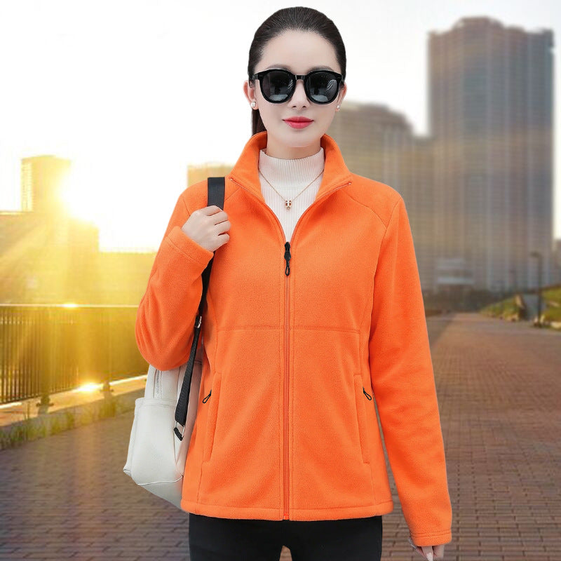 Stand-collar Cardigan - Loose-fitting Warm Fleece Jacket