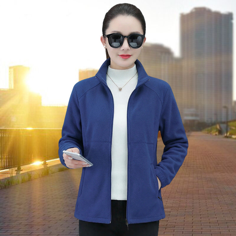 Stand-collar Cardigan - Loose-fitting Warm Fleece Jacket
