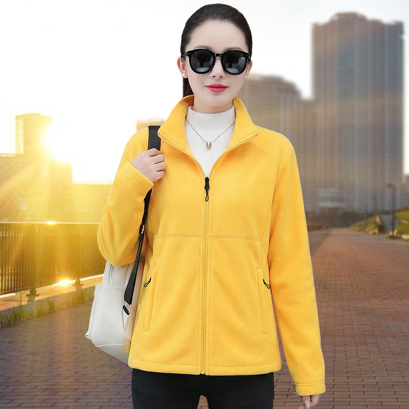 Stand-collar Cardigan - Loose-fitting Warm Fleece Jacket