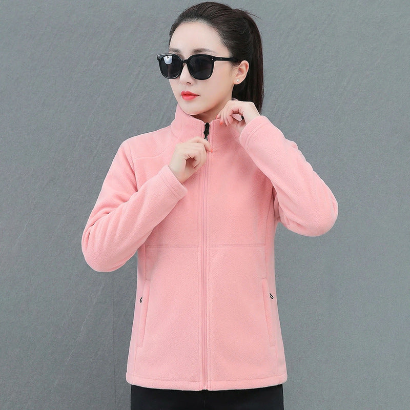 Stand-collar Cardigan - Loose-fitting Warm Fleece Jacket