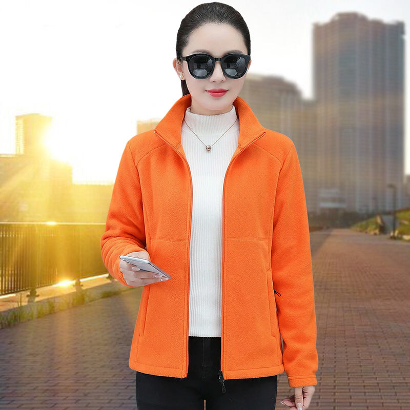 Stand-collar Cardigan - Loose-fitting Warm Fleece Jacket