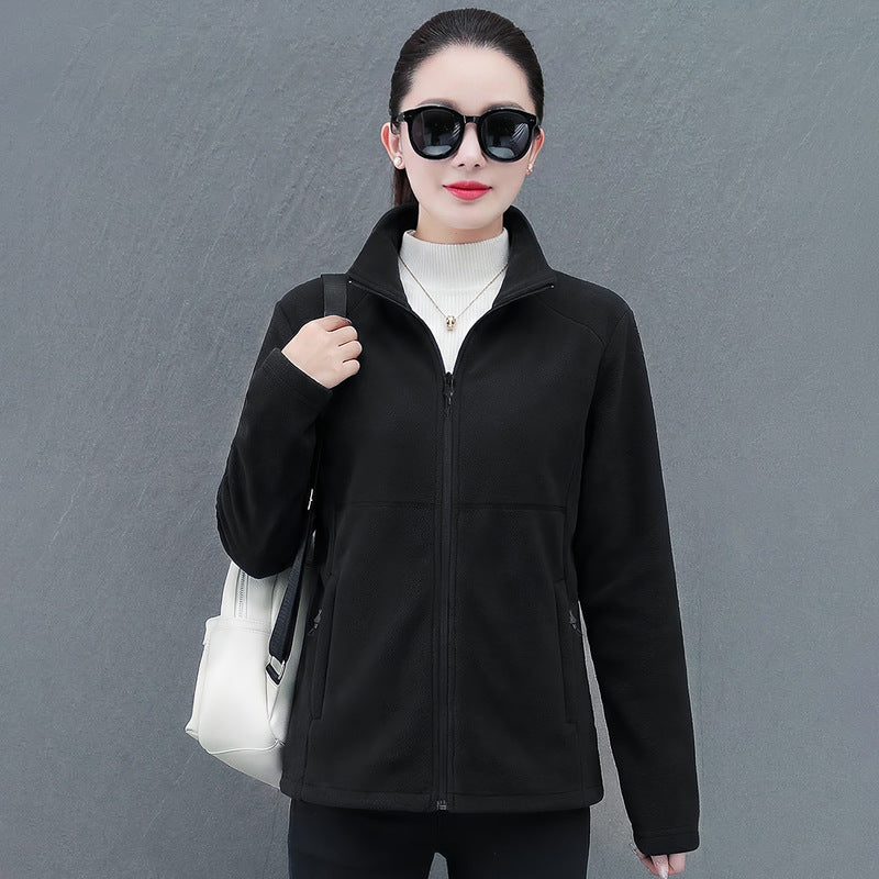 Stand-collar Cardigan - Loose-fitting Warm Fleece Jacket