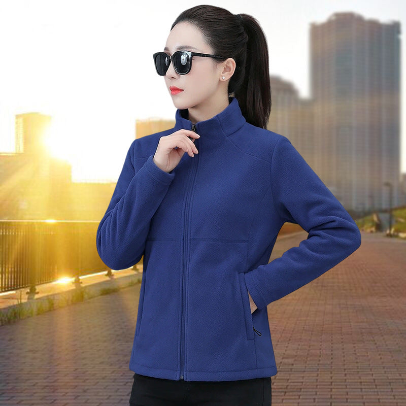 Stand-collar Cardigan - Loose-fitting Warm Fleece Jacket