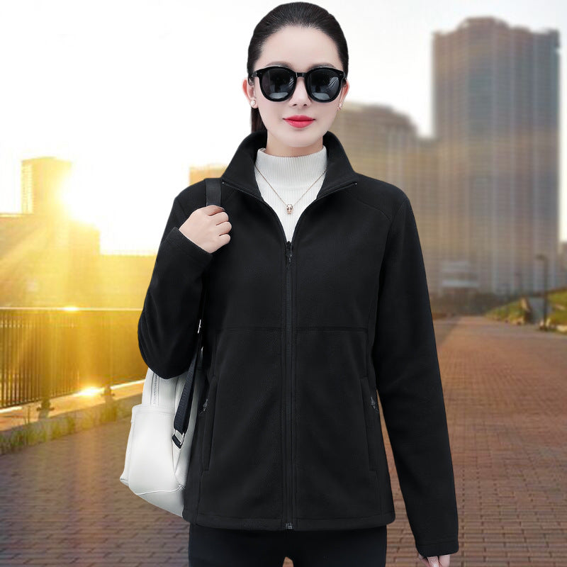 Stand-collar Cardigan - Loose-fitting Warm Fleece Jacket