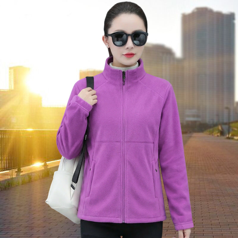 Stand-collar Cardigan - Loose-fitting Warm Fleece Jacket