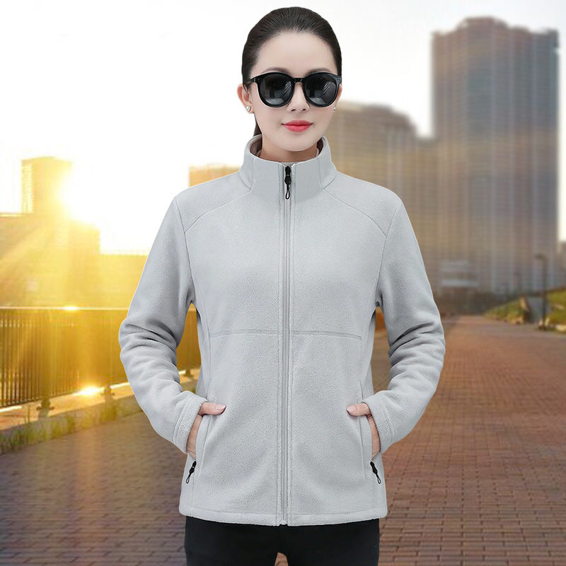 Stand-collar Cardigan - Loose-fitting Warm Fleece Jacket