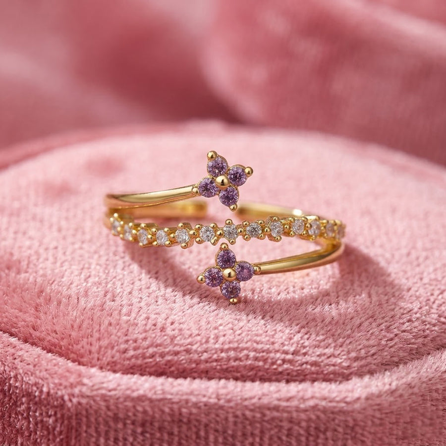 Womens Copper-plated 18k Gold Double-flower Statement Ring