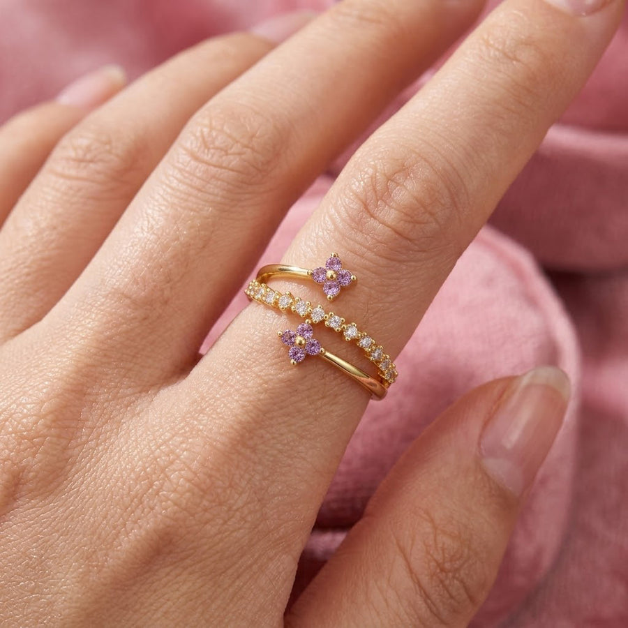 Womens Copper-plated 18k Gold Double-flower Statement Ring