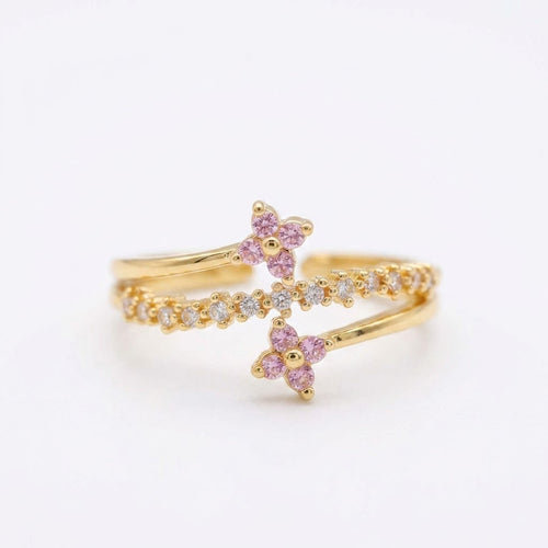 Womens Copper-plated 18k Gold Double-flower Statement Ring