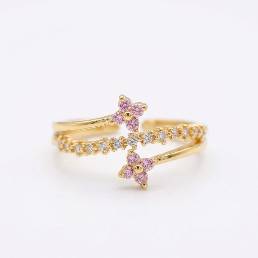Womens Copper-plated 18k Gold Double-flower Statement Ring