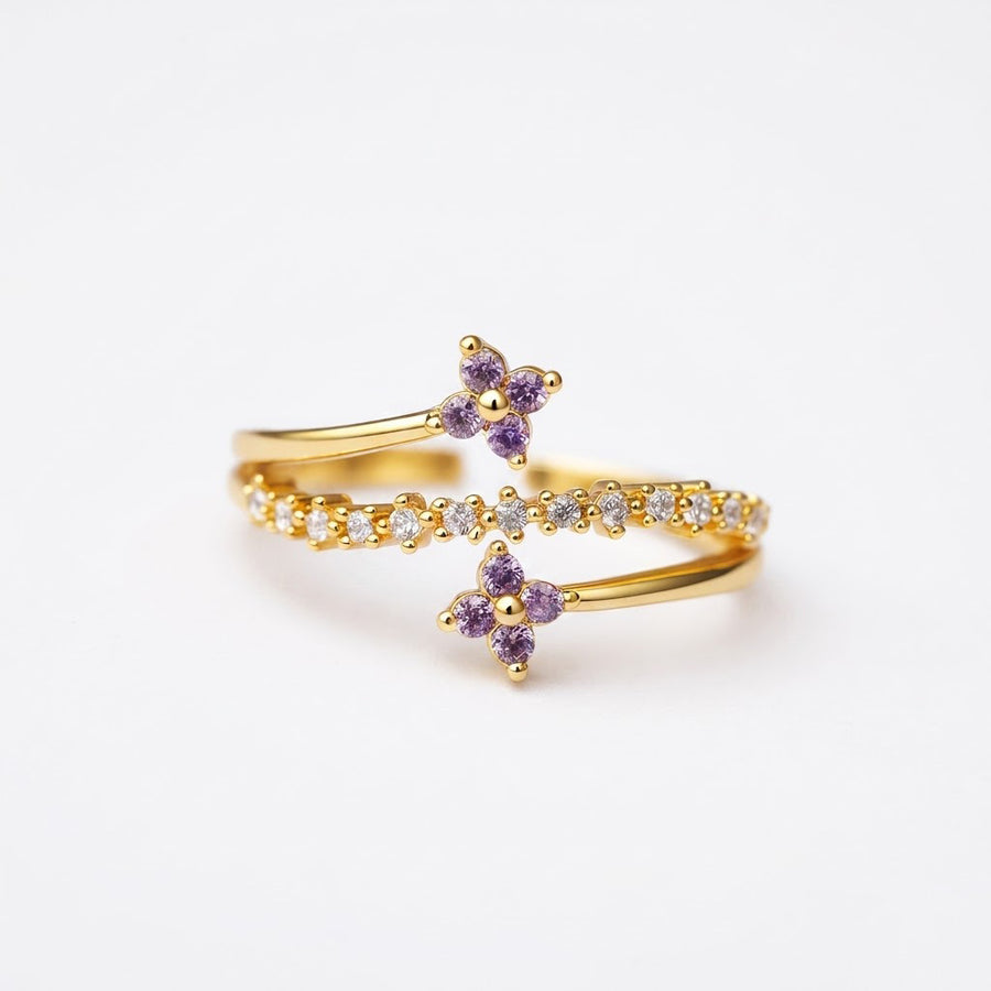 Womens Copper-plated 18k Gold Double-flower Statement Ring