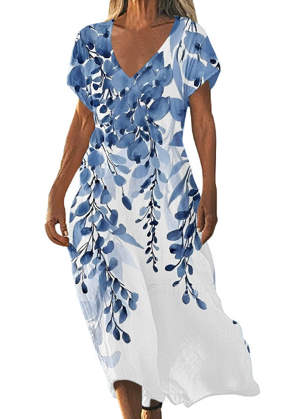 V-neck Loose-fit Casual Short-sleeve Dress for Everyday Style