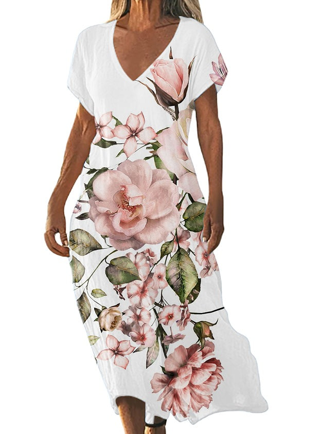 V-neck Loose-fit Casual Short-sleeve Dress for Everyday Style