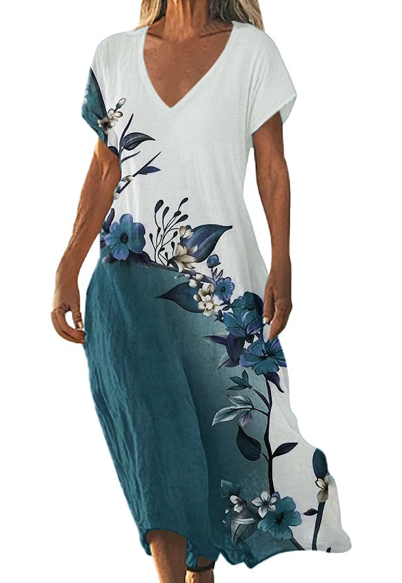 V-neck Loose-fit Casual Short-sleeve Dress for Everyday Style