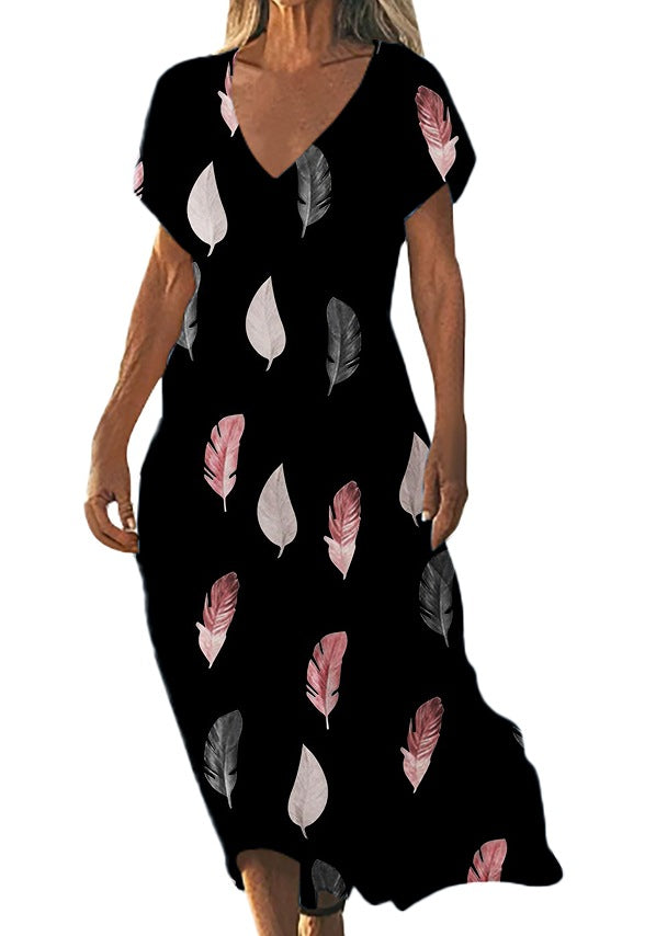 V-neck Loose-fit Casual Short-sleeve Dress for Everyday Style