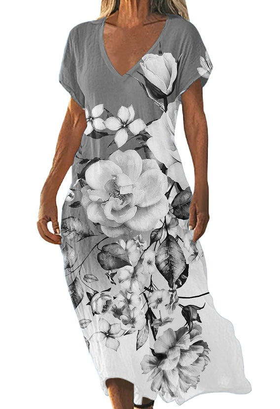 V-neck Loose-fit Casual Short-sleeve Dress for Everyday Style