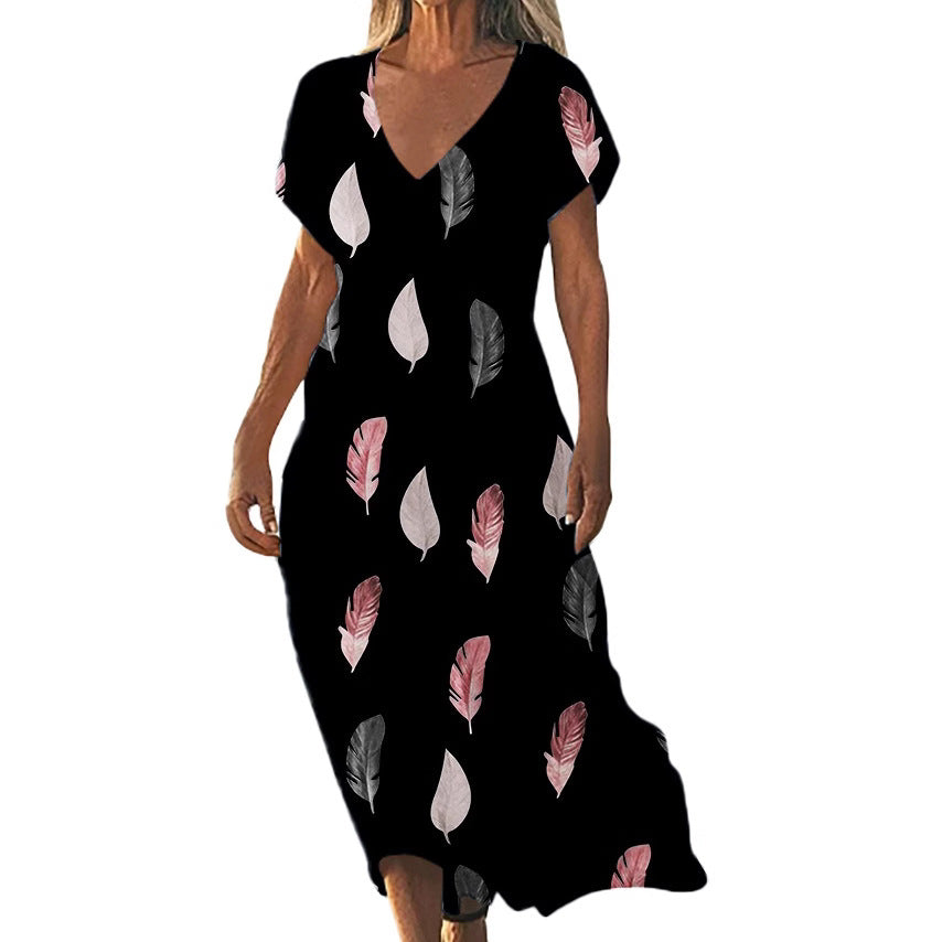 V-neck Loose-fit Casual Short-sleeve Dress for Everyday Style
