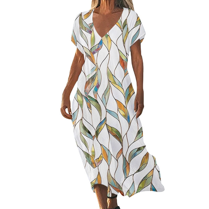 V-neck Loose-fit Casual Short-sleeve Dress for Everyday Style