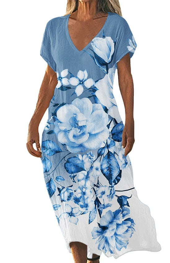 V-neck Loose-fit Casual Short-sleeve Dress for Everyday Style