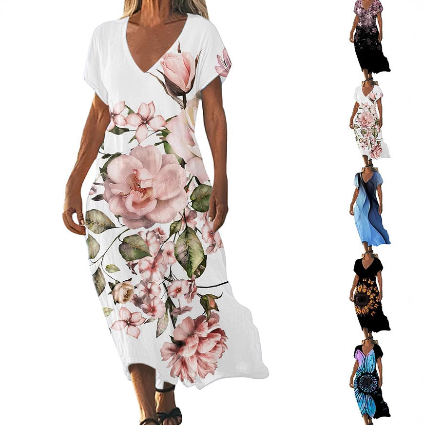 V-neck Loose-fit Casual Short-sleeve Dress for Everyday Style