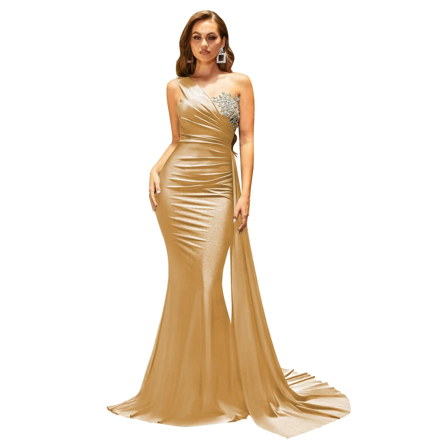 New Minimalist One-shoulder Sexy Evening Gown for Ladies