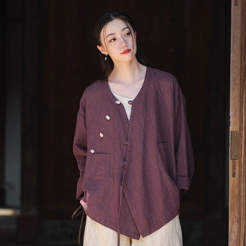 Travel Photography Lace-Up Jacket - Short Cotton-Linen Blazer