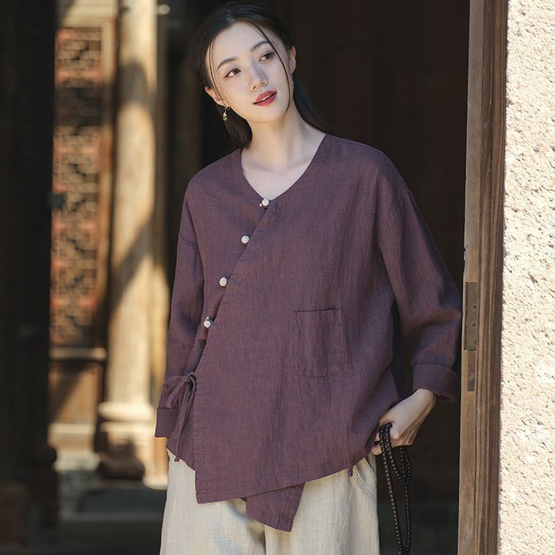 Travel Photography Lace-Up Jacket - Short Cotton-Linen Blazer
