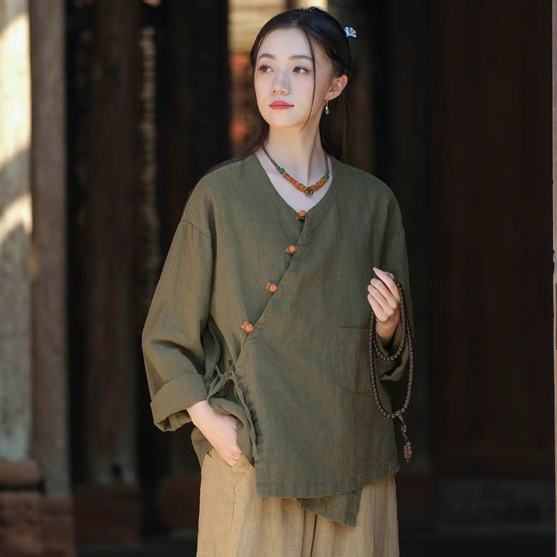 Travel Photography Lace-Up Jacket - Short Cotton-Linen Blazer