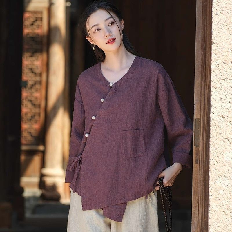 Travel Photography Lace-Up Jacket - Short Cotton-Linen Blazer