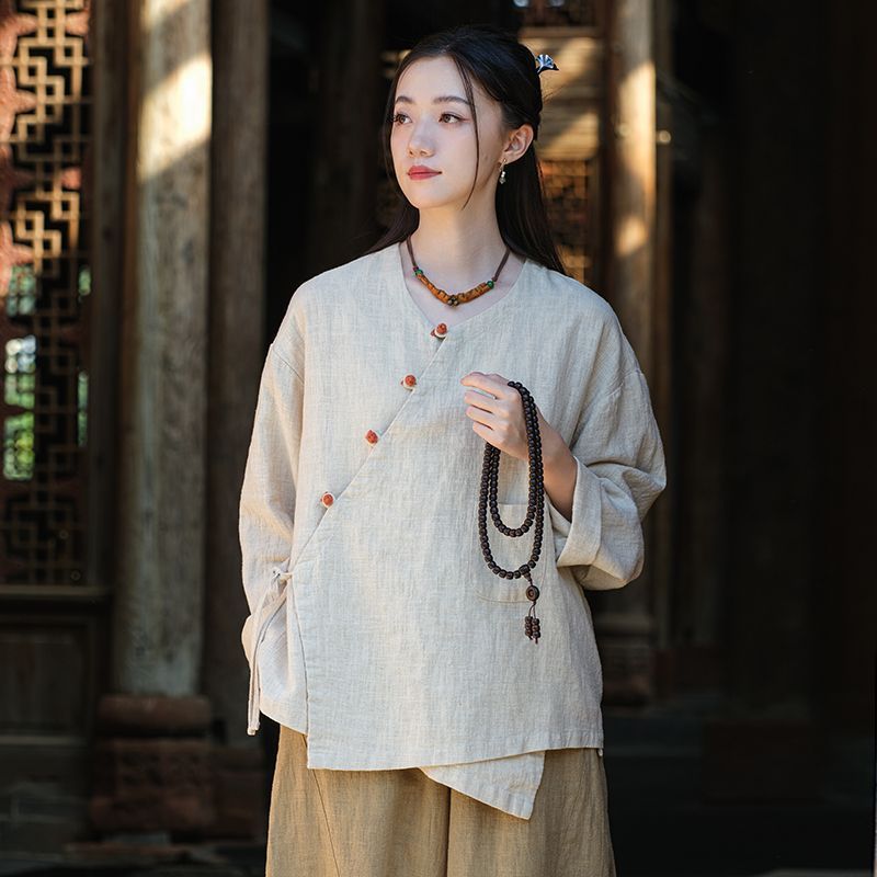 Travel Photography Lace-Up Jacket - Short Cotton-Linen Blazer