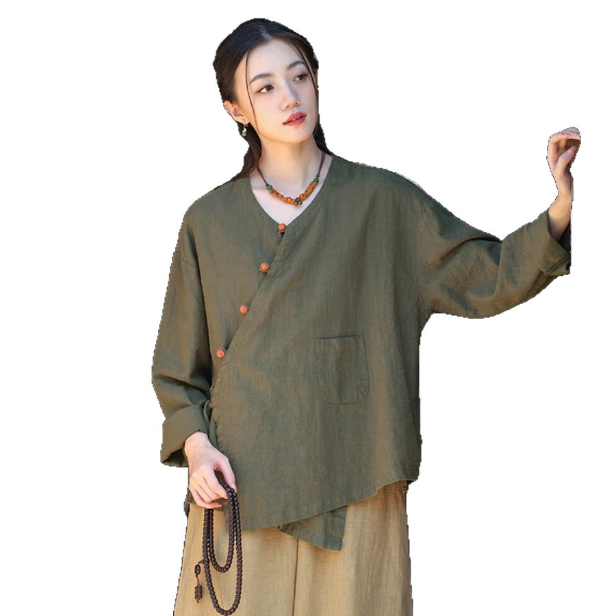 Travel Photography Lace-Up Jacket - Short Cotton-Linen Blazer