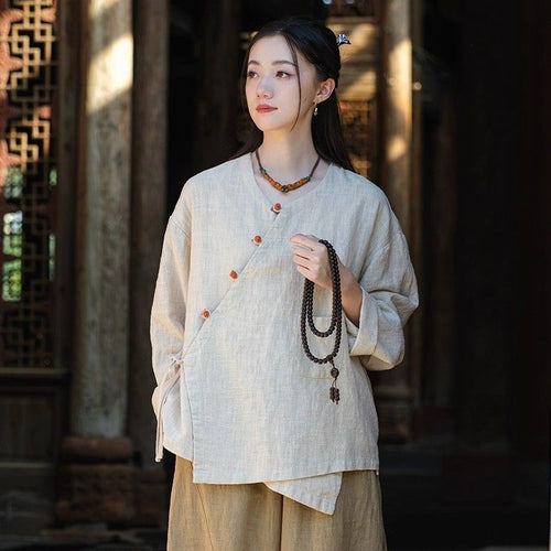 Travel Photography Lace-Up Jacket - Short Cotton-Linen Blazer
