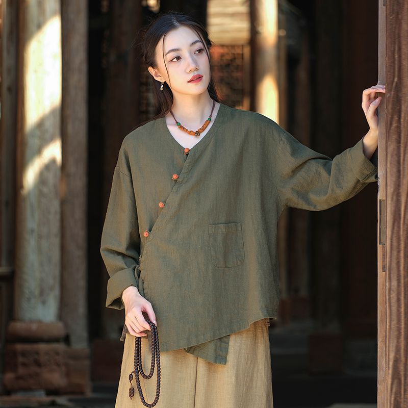 Travel Photography Lace-Up Jacket - Short Cotton-Linen Blazer