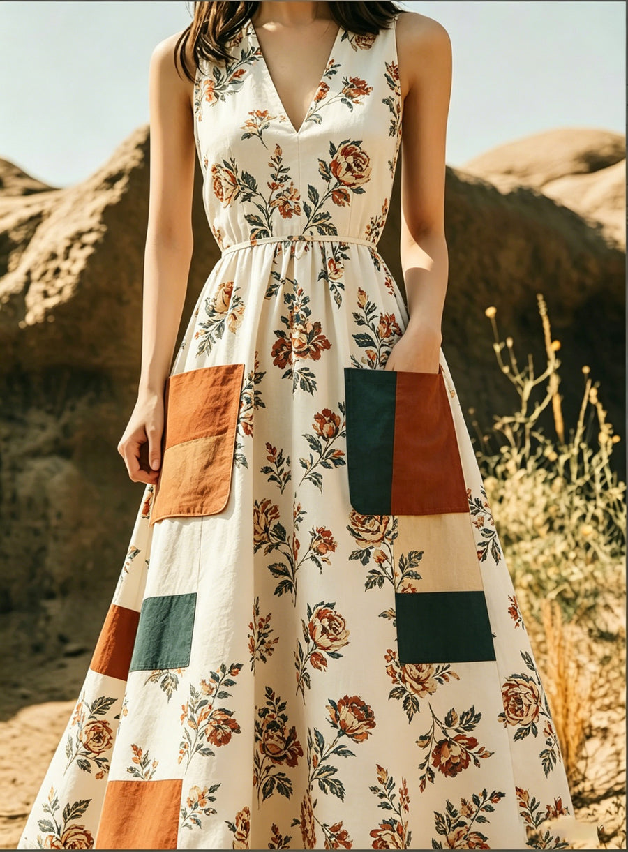 Figure-hugging Wide-skirted Dress with Pockets
