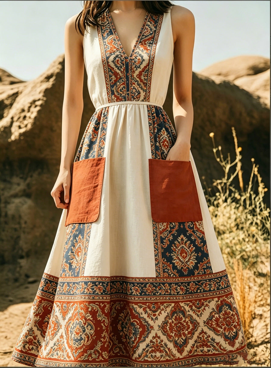 Figure-hugging Wide-skirted Dress with Pockets
