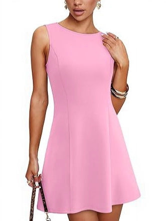 Stylish Sleeveless Crew-neck Mini Dress for Women