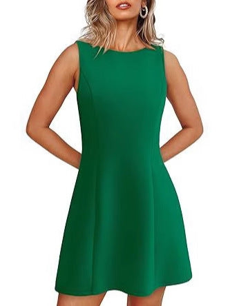 Stylish Sleeveless Crew-neck Mini Dress for Women