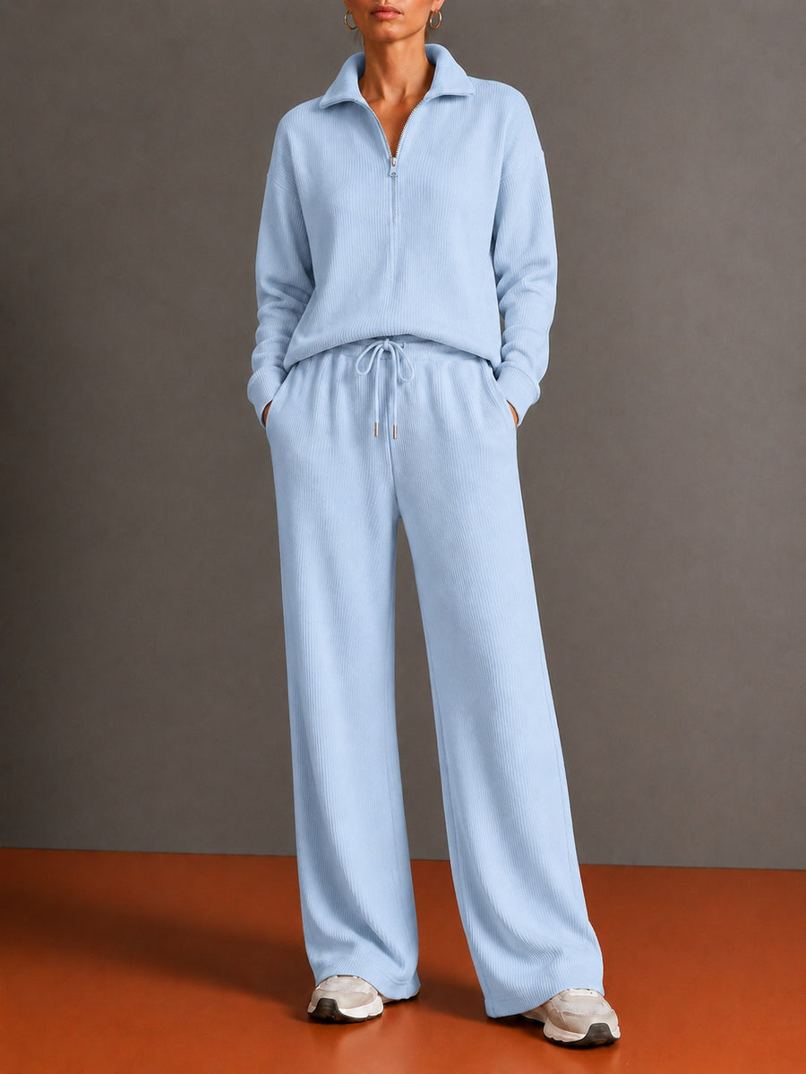 Womens Sportswear Set with Mock Neck and Zipper - Knit Set