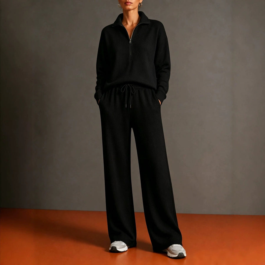 Womens Sportswear Set with Mock Neck and Zipper - Knit Set
