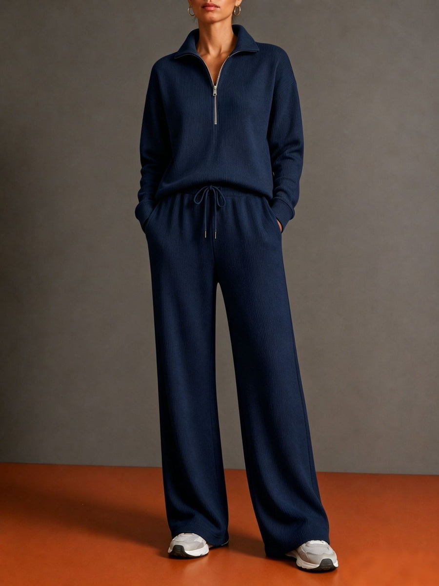 Womens Sportswear Set with Mock Neck and Zipper - Knit Set