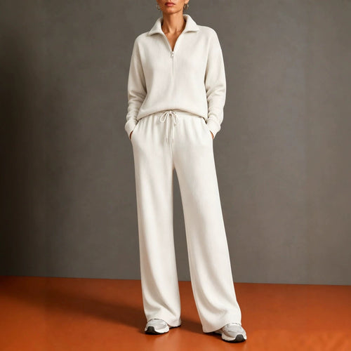 Womens Sportswear Set with Mock Neck and Zipper - Knit Set