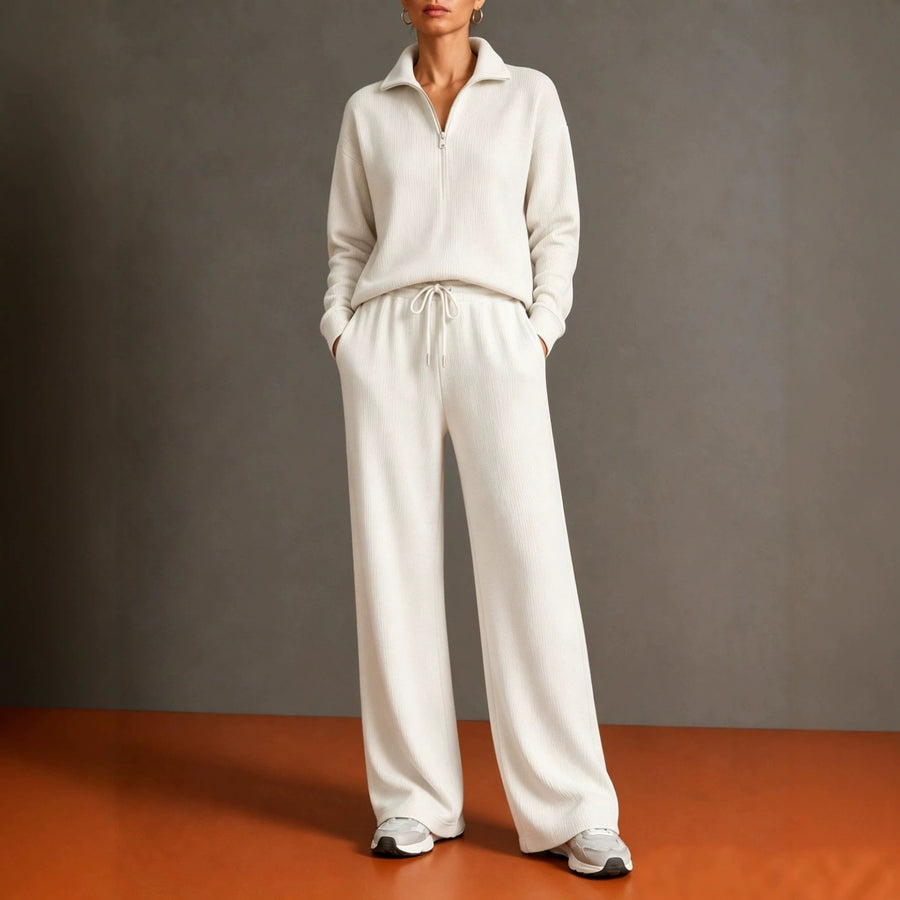 Womens Sportswear Set with Mock Neck and Zipper - Knit Set