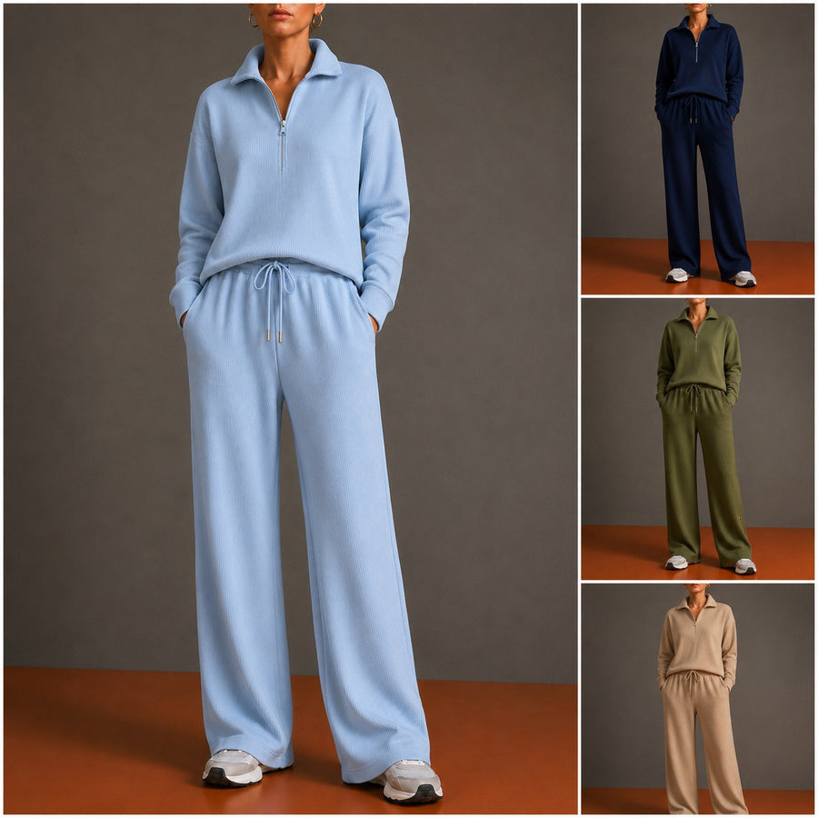 Womens Sportswear Set with Mock Neck and Zipper - Knit Set