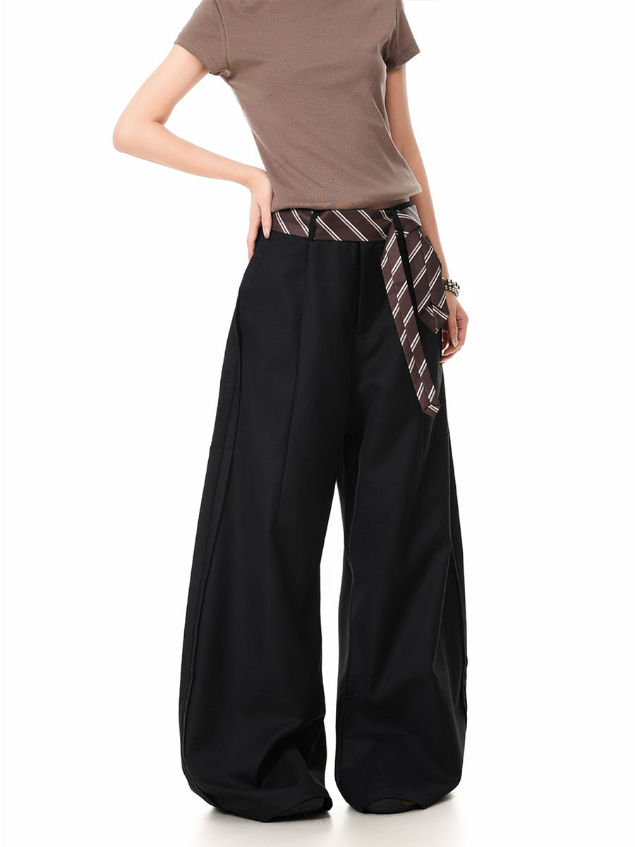 Sleek High-end Wide-leg Design Versatile Floor-length Trousers