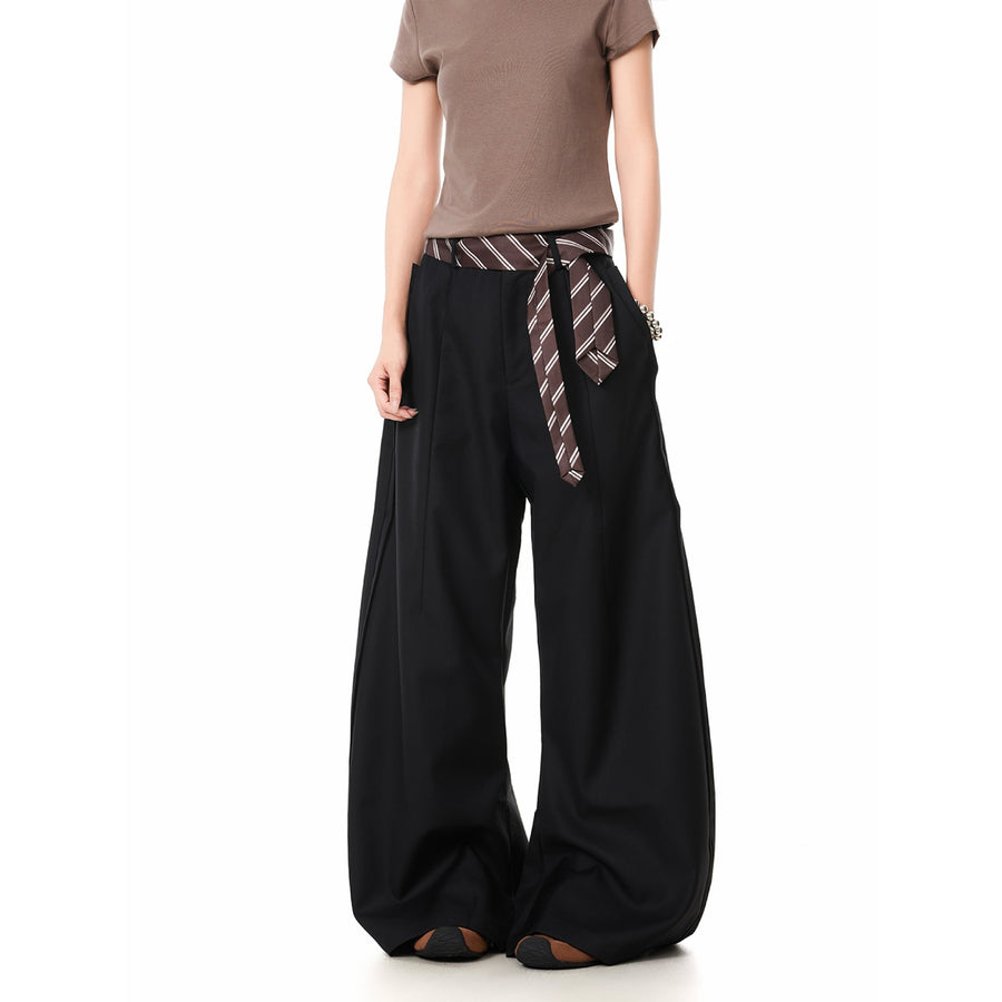 Sleek High-end Wide-leg Design Versatile Floor-length Trousers