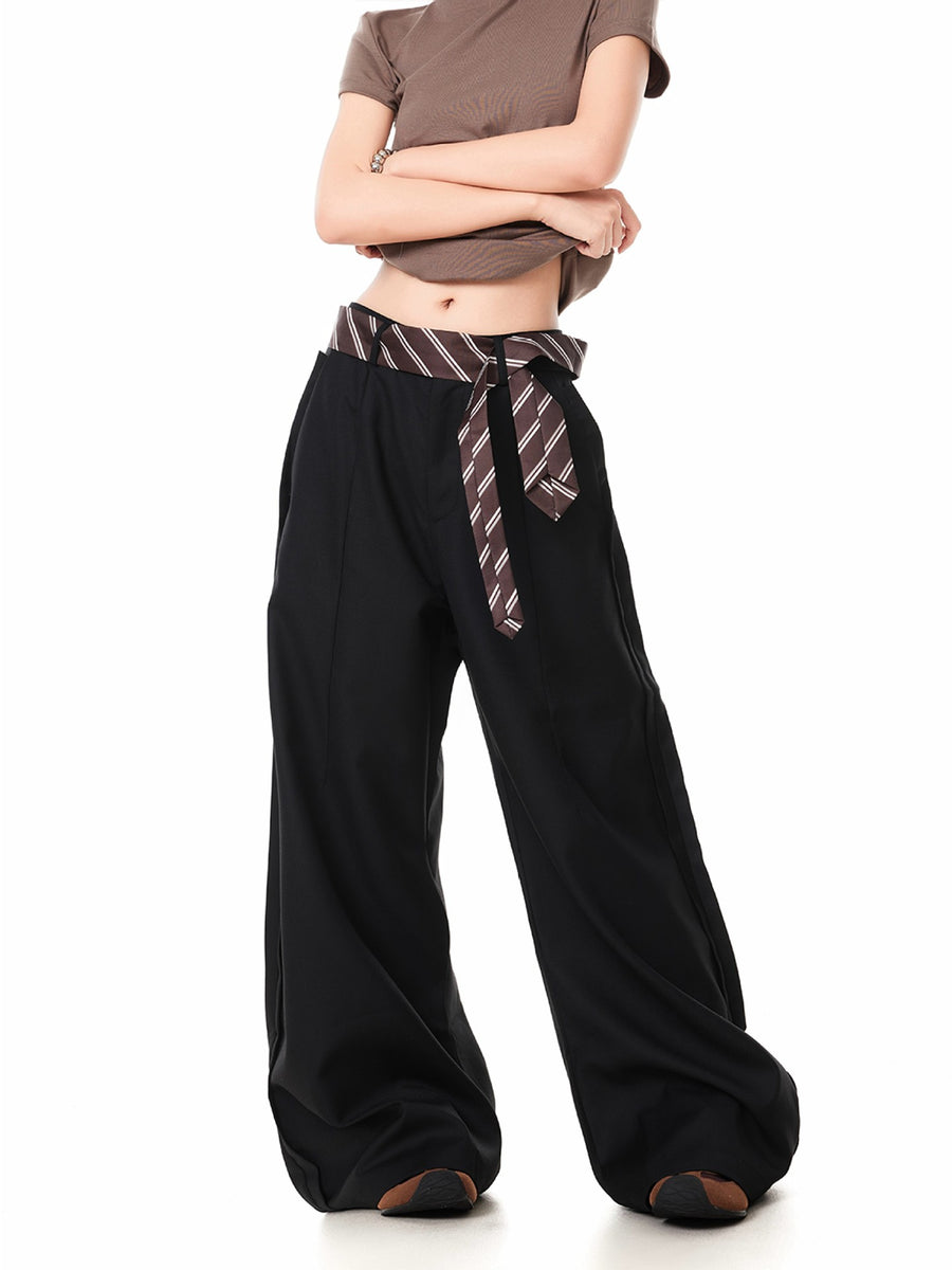 Sleek High-end Wide-leg Design Versatile Floor-length Trousers